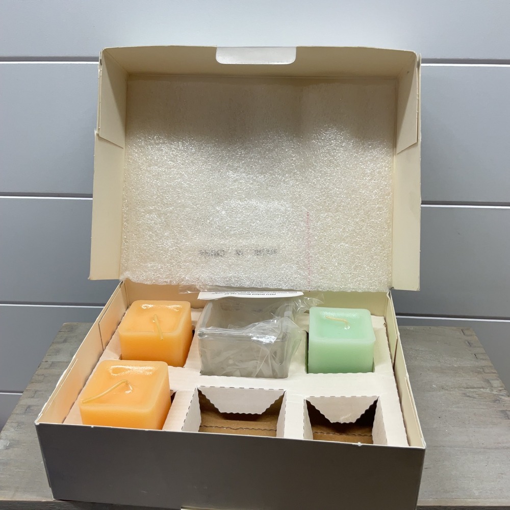 PartyLite Orchard Blossom Gift Set P9521 Square Votives & Frosted Glass Holder